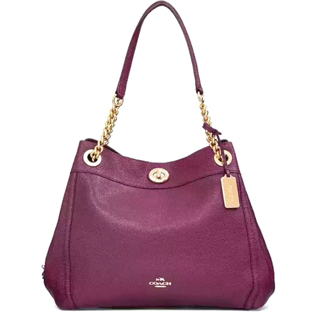 Coach Plum Leather Shoulder Bag with Gold Hardware